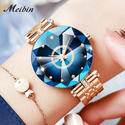 Crystal Diamond Quartz Analog Luminous Waterproof Stainless Steel Watch