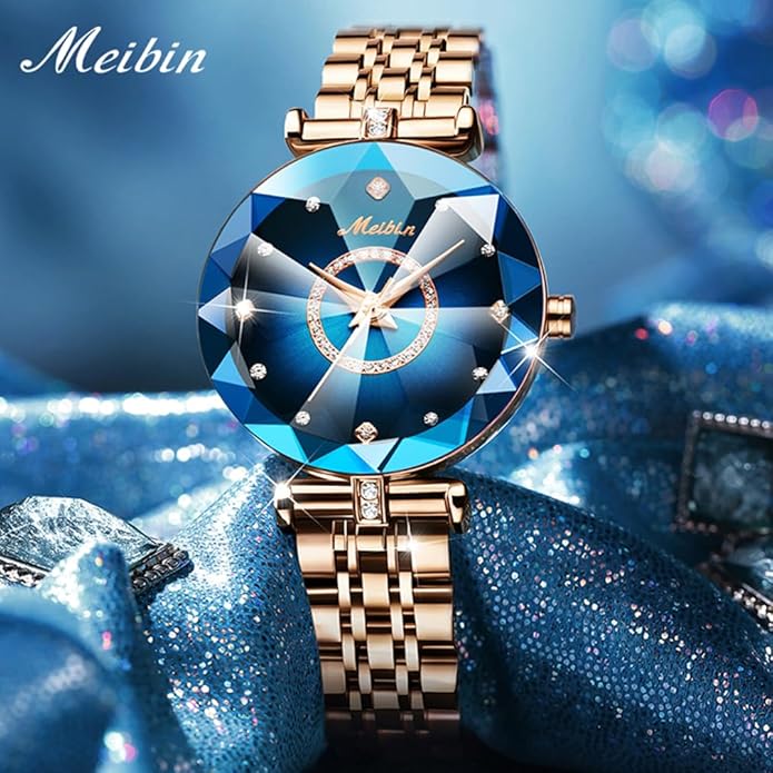 Crystal Diamond Quartz Analog Luminous Waterproof Stainless Steel Watch