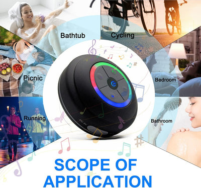 Bluetooth Waterproof Shower Speaker with Suction Cup & Colorful Lights